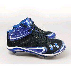 Under Armour Men's 8 Black Blue Baseball Metal Cleats Yard 3 ST Mid Spike